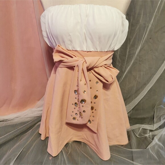 MA*RS Dress Small White Pink Bling Y2K Prom Party Casual Office Gyaru Gal Style - Picture 1 of 16